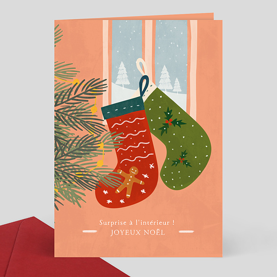 Carte de Noël Chaussette cheminée