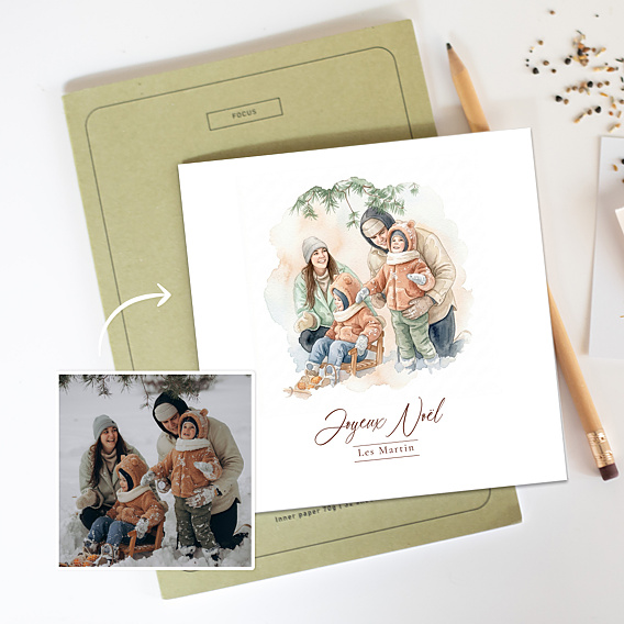 Carte de Noël Votre photo en aquarelle