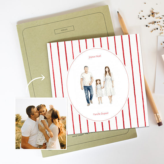 Carte de Noël Votre portrait en aquarelle aligné