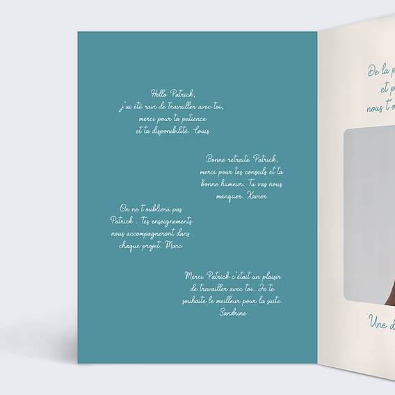 Carte de départ Retraite humoristique Intérieur Gauche