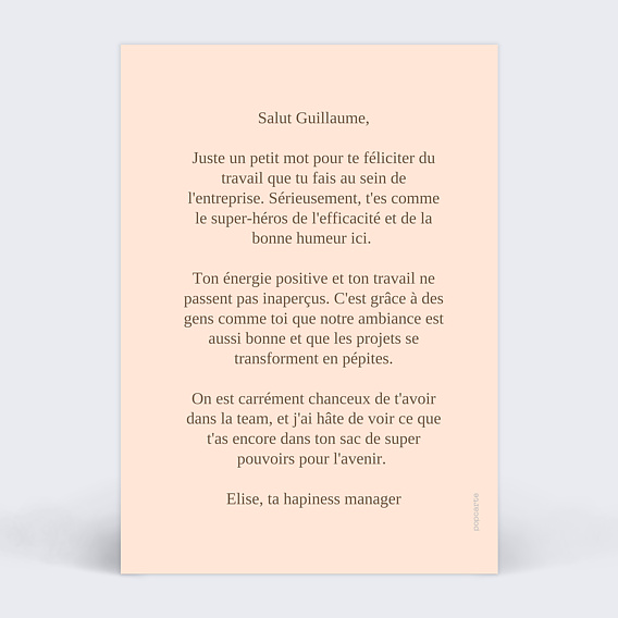 Carte de bienvenue One Team Verso