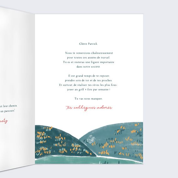 Carte de départ Retraite Golf Intérieur Droit