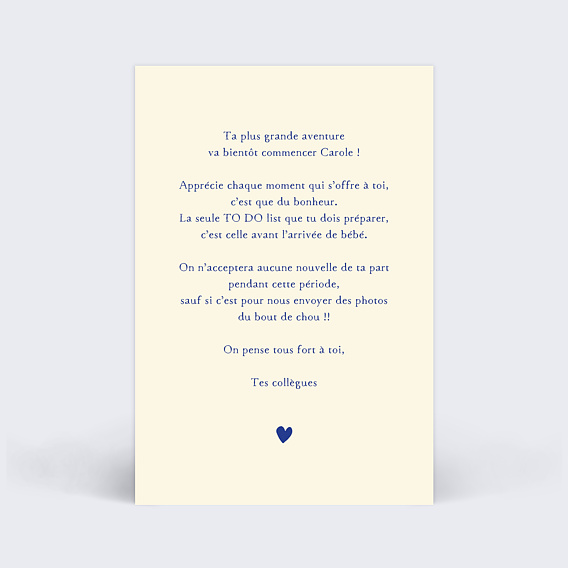Carte de départ Attente Bébé Verso