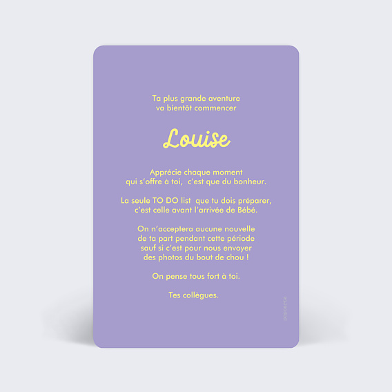 Carte de départ Congé Maternité Bicolore Verso