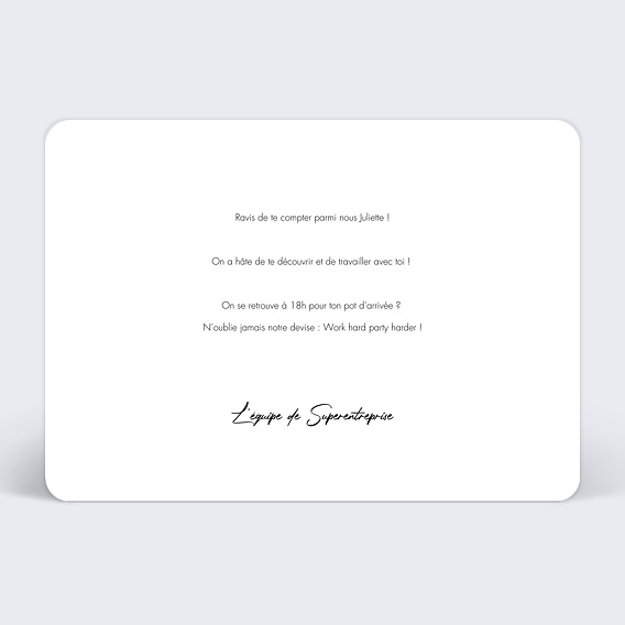 Carte de bienvenue Simple Verso