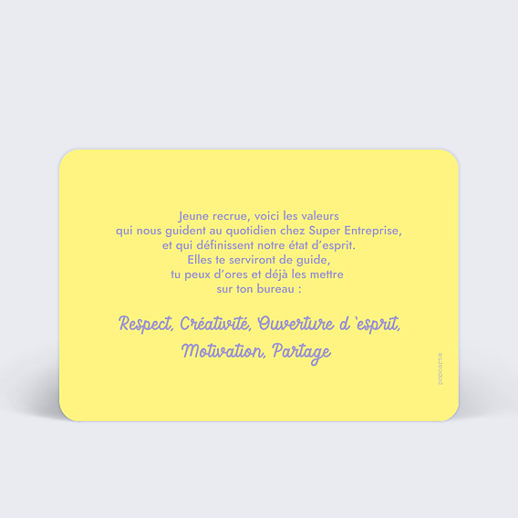 Carte de bienvenue Valeurs Bicolore