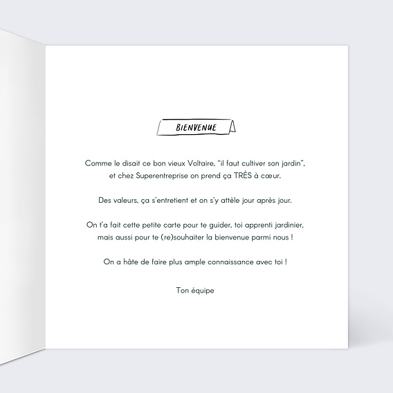 Carte de bienvenue Cultiver Valeurs Intérieur Droit