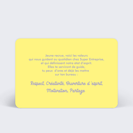 Carte de bienvenue Valeurs Bicolore Verso