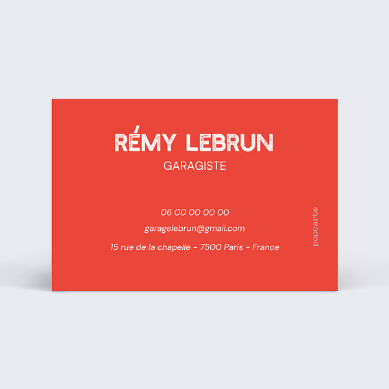 Carte de visite Garagiste Verso