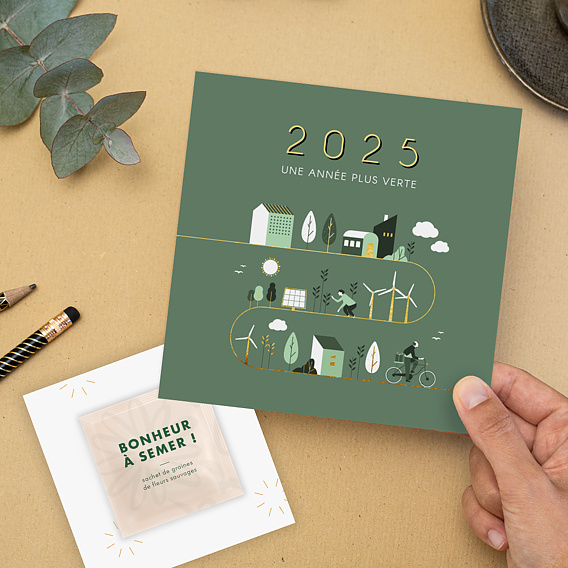 Carte de vœux entreprise Année plus Verte avec graines