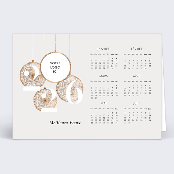 Carte de vœux entreprise Calendrier boules de noël logo