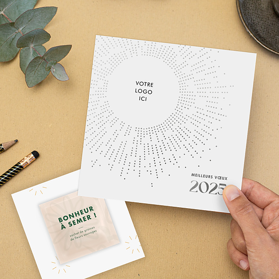 Carte de vœux entreprise Explosion logo avec graines