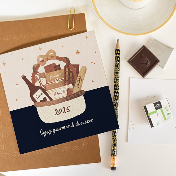 Carte de vœux entreprise Panier chocolat