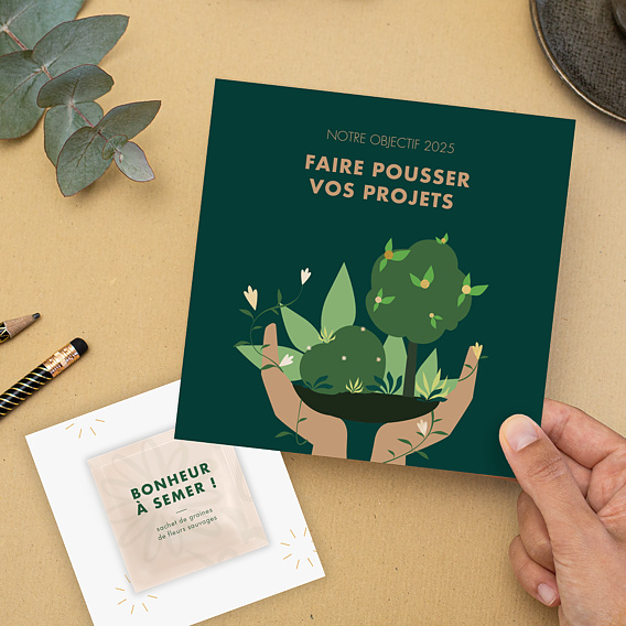Carte de vœux entreprise Projets grandissants avec graines