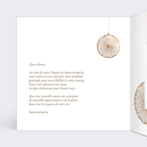 Carte de Voeux Entreprise Boules de noël logo avec chocolat