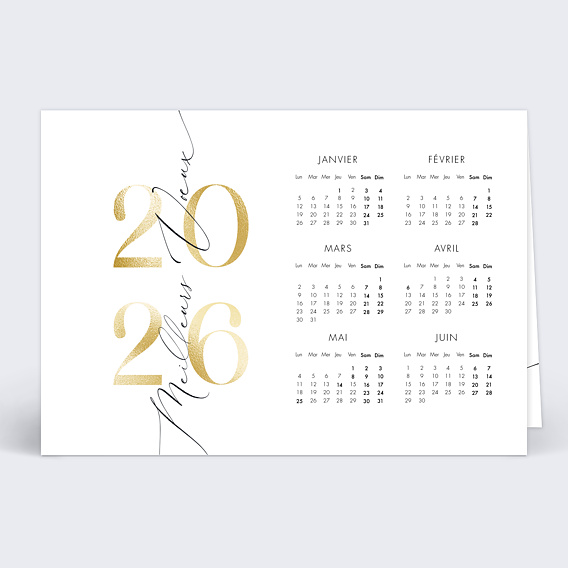 Carte de Voeux Entreprise Calendrier Élégante Calligraphie