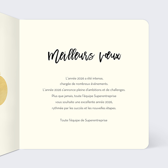 Carte de vœux entreprise Année Scintillante Intérieur Droit