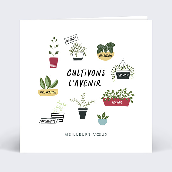 Carte de vœux entreprise Cultiver avec graines Recto