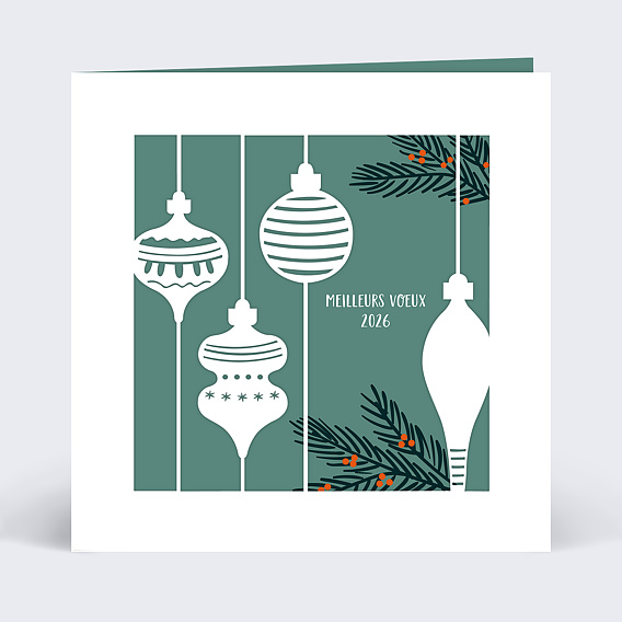 Carte de vœux entreprise Ornements Suspendus Recto