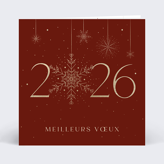 Carte de vœux entreprise Vœux enneigés rouge avec chocolat Recto