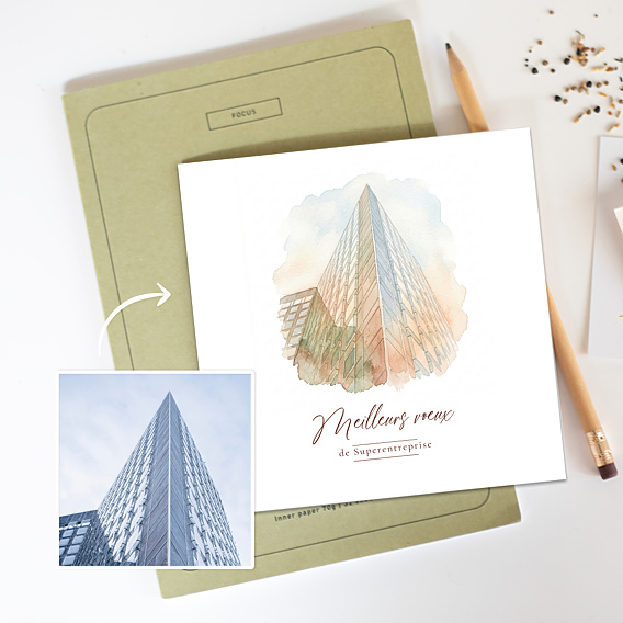 Carte de Voeux Entreprise Votre établissement en aquarelle