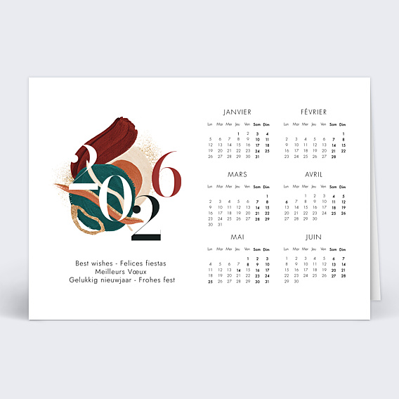 Carte de Voeux Entreprise Calendrier pinceau terracotta