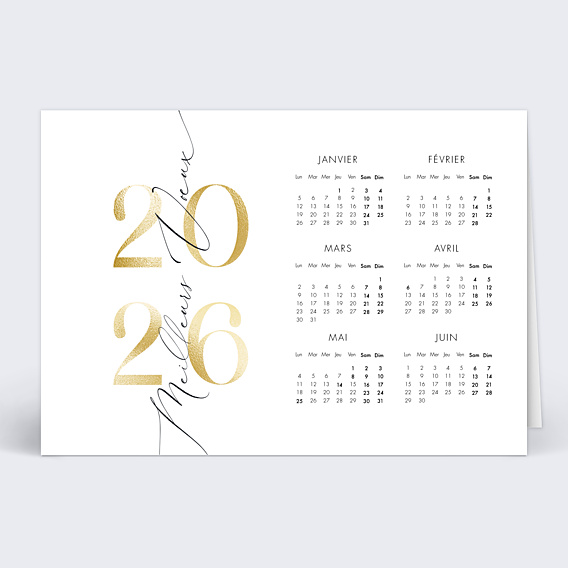 Carte de Voeux Entreprise Calendrier Élégante Calligraphie