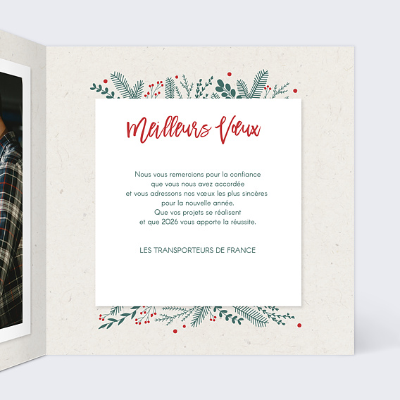 Carte de vœux entreprise Cadre Photo Transporteur Intérieur Droit