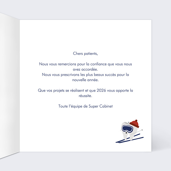 Carte de vœux entreprise Dents au ski Intérieur Droit