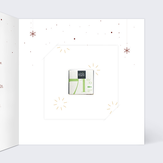 Carte de vœux entreprise Vœux enneigés rouge avec chocolat Intérieur Droit