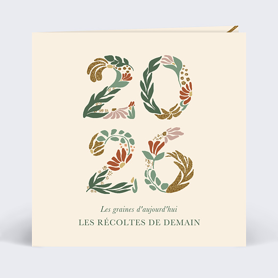 Carte de vœux entreprise Chiffres fleuris Recto