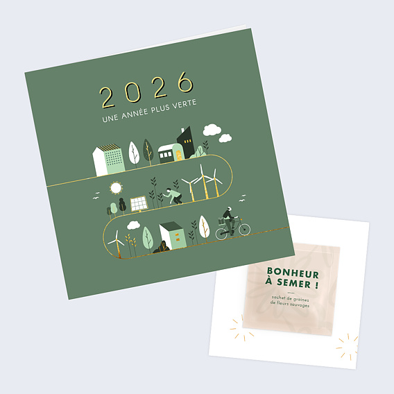 Carte de vœux entreprise Année plus Verte avec graines Après 1