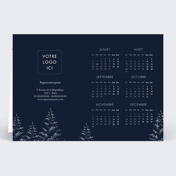 Carte de Voeux Entreprise Calendrier Sous la Neige
