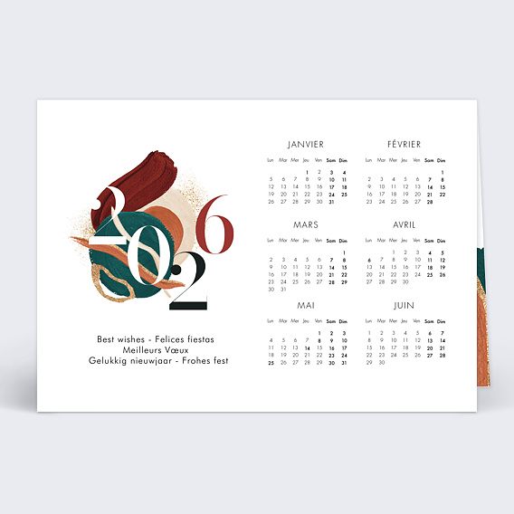Carte de vœux entreprise Calendrier pinceau terracotta Recto