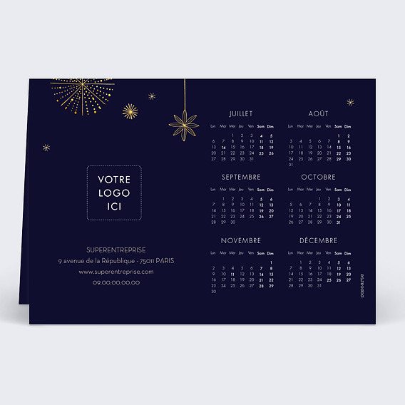 Carte de vœux entreprise Calendrier Étoiles Suspendues Verso
