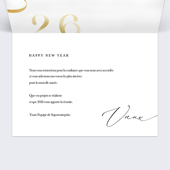 Carte de vœux entreprise Calendrier Élégante Calligraphie Intérieur Droit