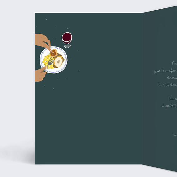 Carte de vœux entreprise Repas Intérieur Gauche