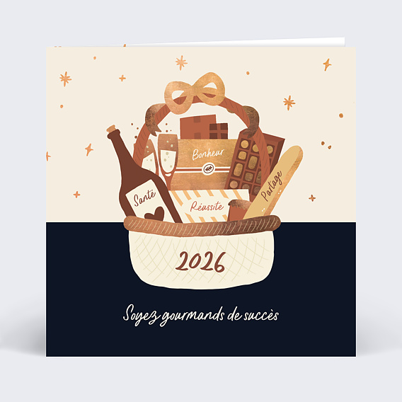 Carte de vœux entreprise Panier chocolat Recto