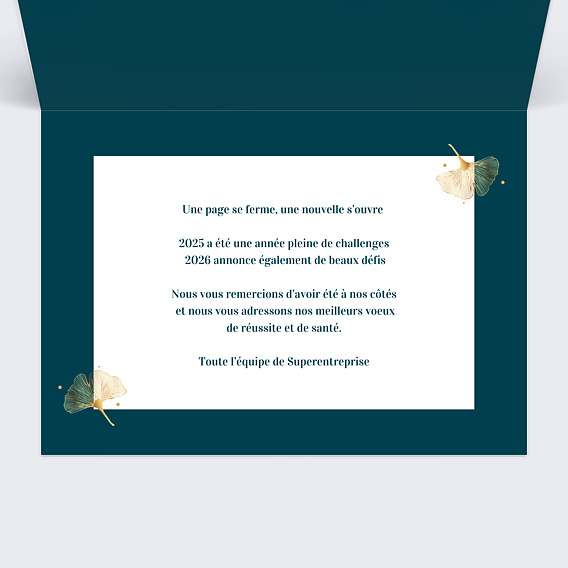 Carte de vœux entreprise Calendrier Ginkgo Intérieur Droit