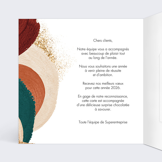 Carte de vœux entreprise Coup de pinceau terracotta avec chocolat Intérieur Gauche