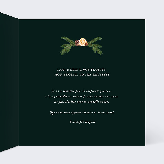 Carte de vœux entreprise Orange Cannelle Intérieur Droit