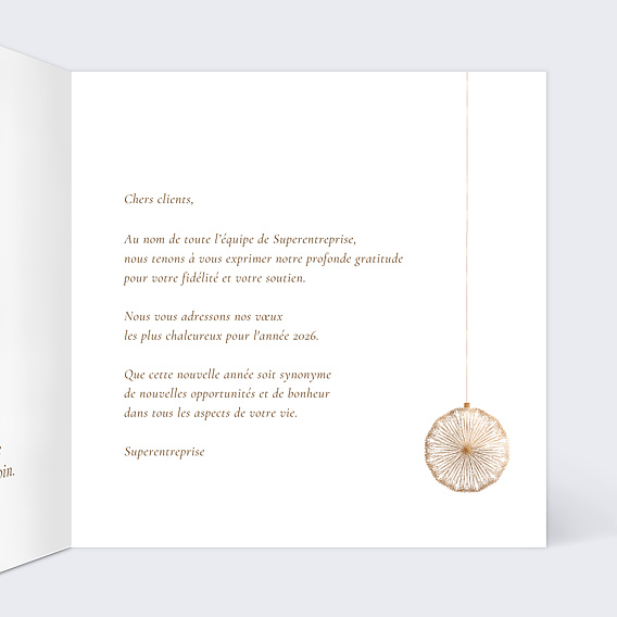 Carte de vœux entreprise Boules de noël logo Intérieur Droit