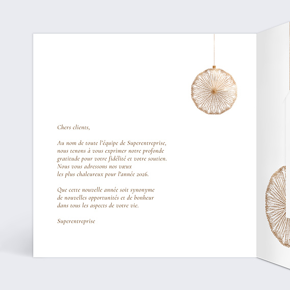 Carte de vœux entreprise Boules de noël logo avec chocolat Intérieur Gauche