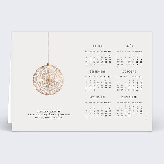 Carte de vœux entreprise Calendrier boules de noël logo Verso