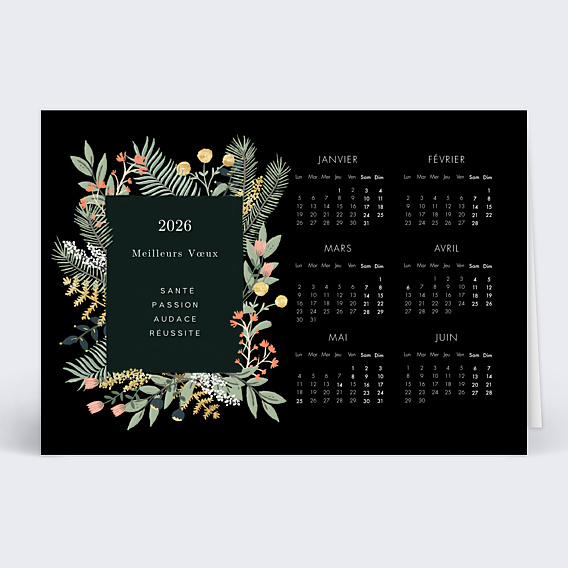 Carte de vœux entreprise Calendrier Cadre Floral Élégant