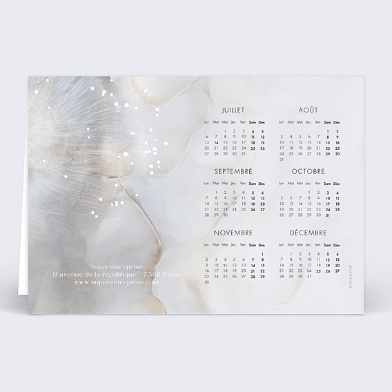 Carte de vœux entreprise Calendrier organique nacré Verso