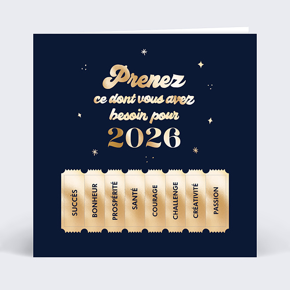 Carte de vœux entreprise Découpe tickets d'or Recto
