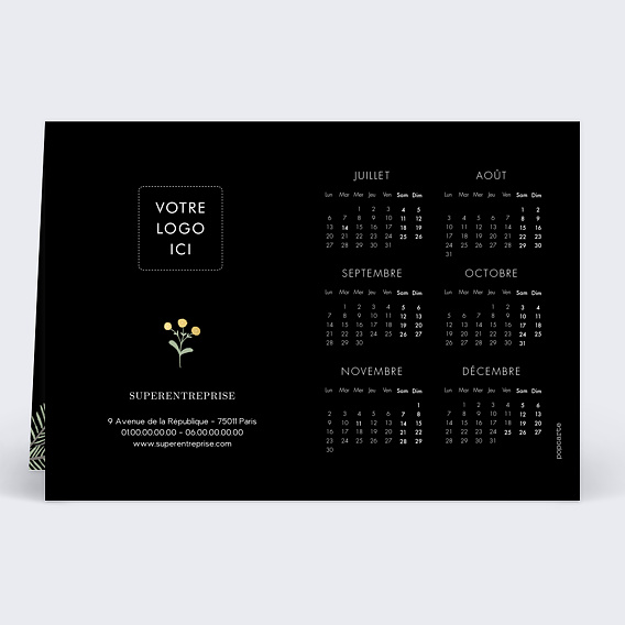 Carte de vœux entreprise Calendrier Cadre Floral Élégant Verso