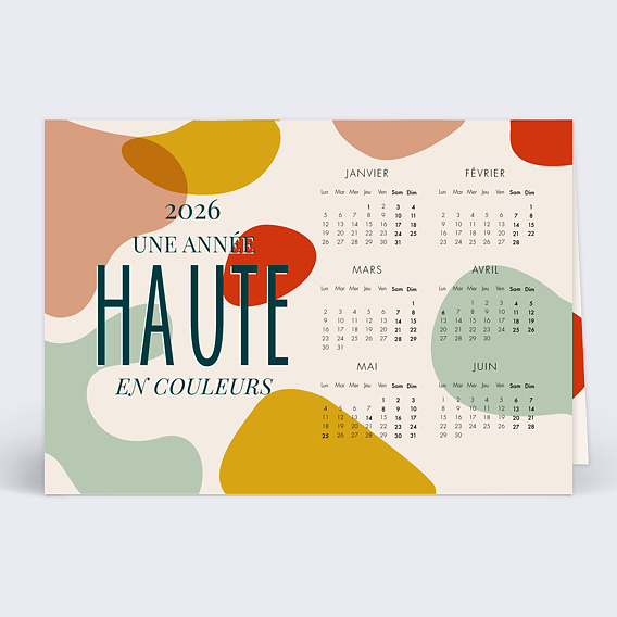 Carte de vœux entreprise Calendrier Haute en Couleurs Recto