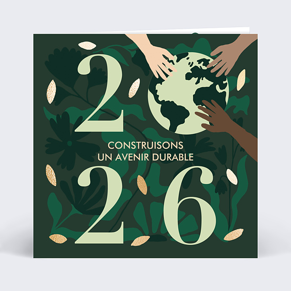 Carte de vœux entreprise Mains planète graines Recto